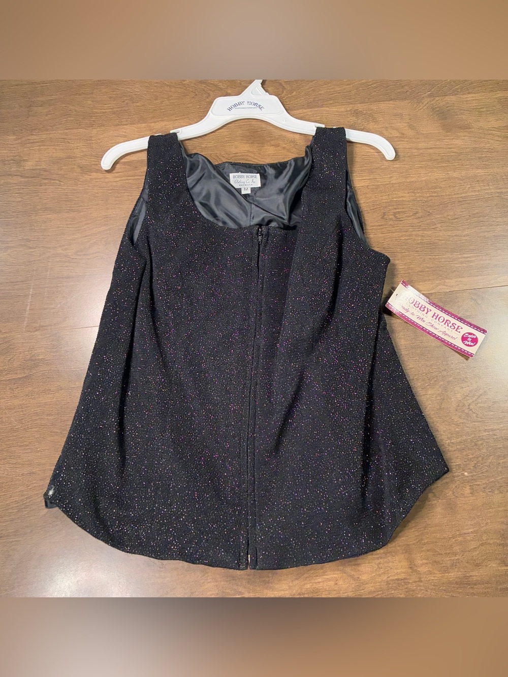 New Hobby Horse Sleeveless Black Metallic Tank Top Size Medium Front Zip